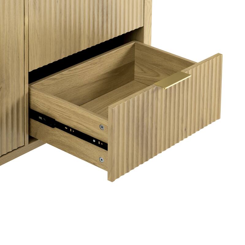 Modern Wave-Pattern Sideboard Storage Cabinet with 3 Drawers and Hooks
