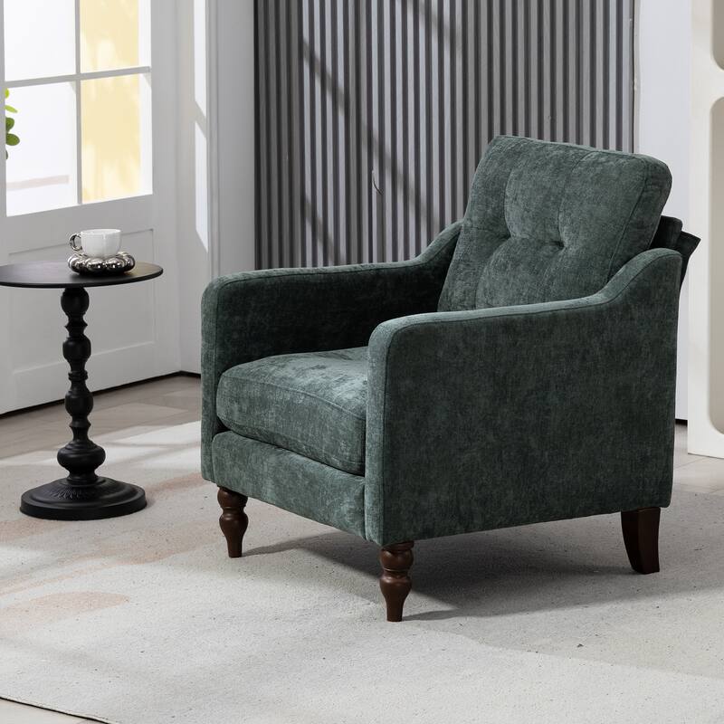 Chenille Accent Armchair, Upholstered Lounge Chair with USB Port, Single Sofa Chair with Wooden Legs & Side Storage