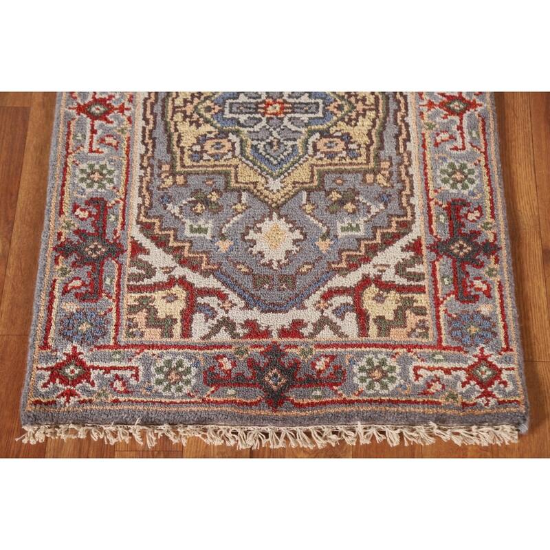Gray Geometric Heriz Serapi Indian Rug Hand-Knotted Wool Carpet - 2'0"x 3'0"