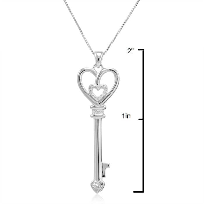 Diamond Key Pendant Necklace Crafted in Sterling Silver on an 18 inch Box Chain