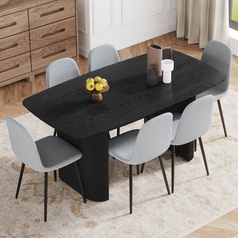 7-Piece Dining Table Set.67 * 35.4 inch wood grain MDF dining table With 6 High Resilience Dining Chairs