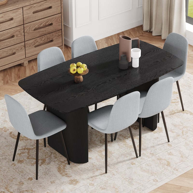 Kitchen Dining Table Set for 4/6/8, 67" Wood Table with Linen-Cotton Chairs, Stylish Dining Room Table Set for Gatherings