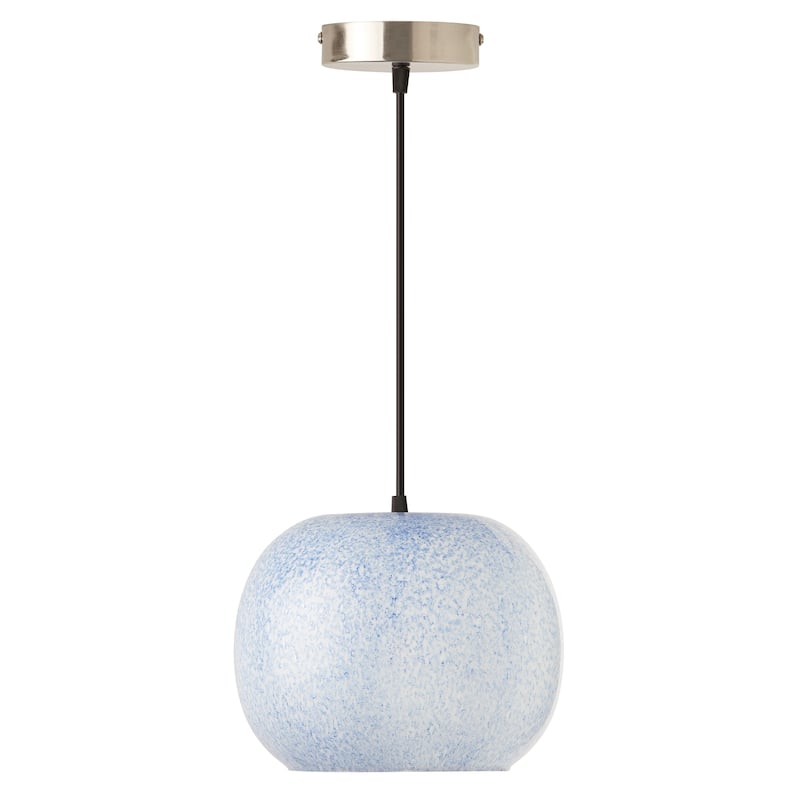 Marina River of Goods Nickel Metal and White/Blue Glass 9.8-Inch Pendant Light with Adjustable Hanging Cord - 9.8" x 9.8" x 9.8/68.8" - White/Blue/Nickel/Black