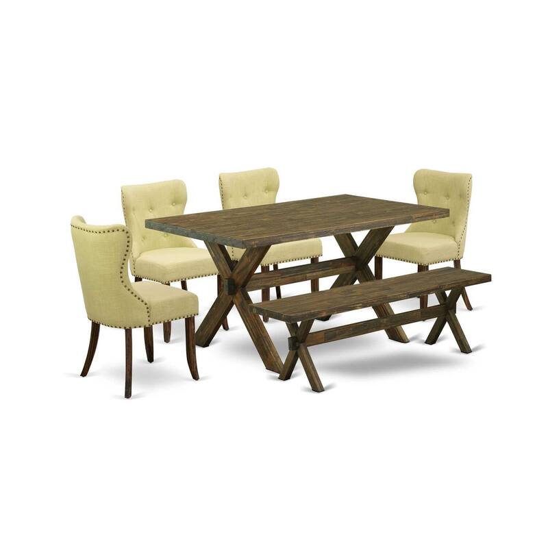 HomeStock 6-Piece Natural Oak Finish Solid Wood Top Dining table Set