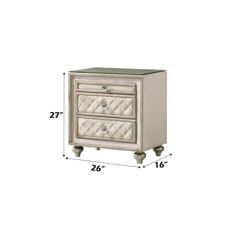 Beige Velvet Nightstand with Tufted Drawers and Velvet Lining
