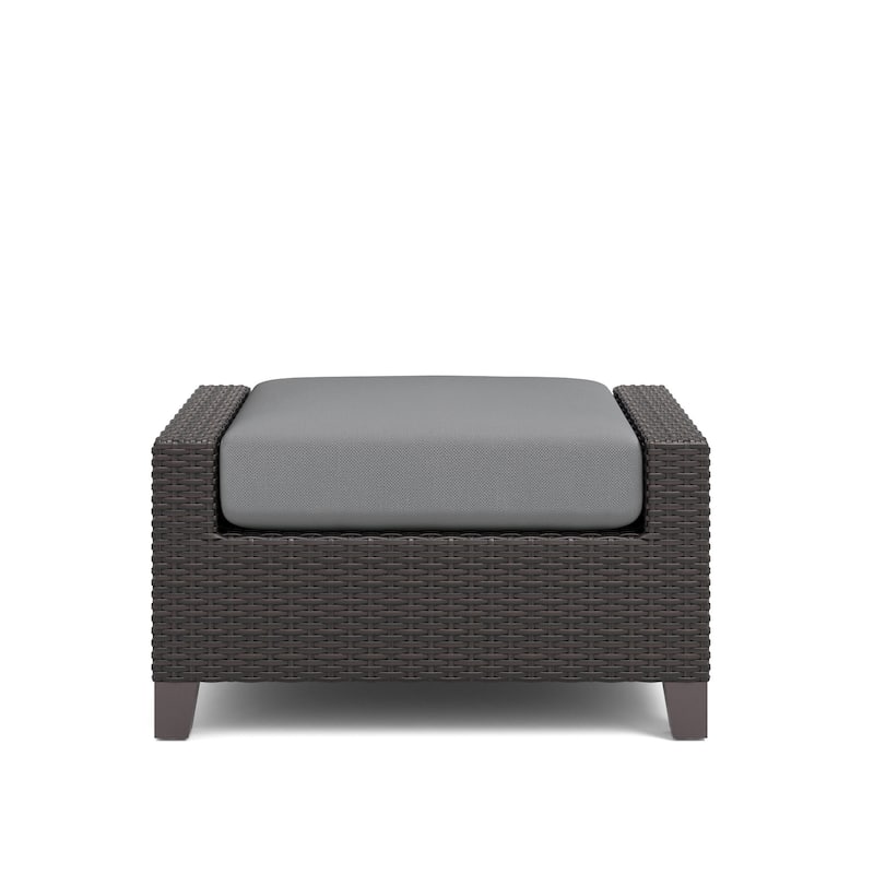 Kyl Outdoor Ottoman Set of 2, 29 Inch Gray Cushioned Top w Woven Frame