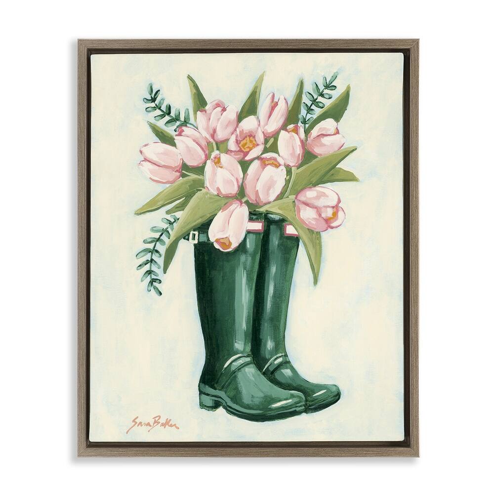 Stupell Tulips in Rain Boots Framed Floater Canvas Wall Art Design By Sara Baker