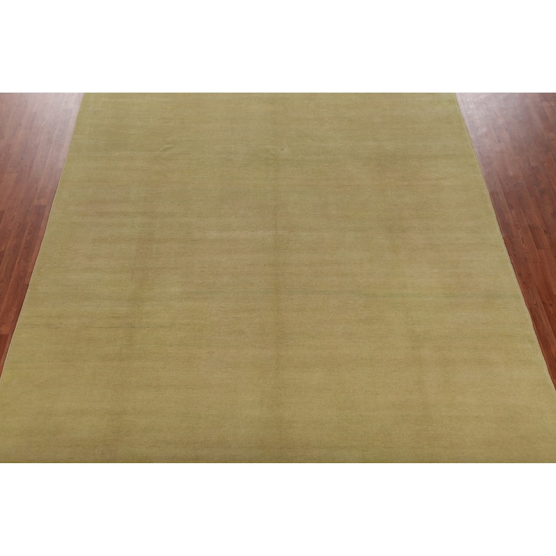 Hand Knotted Oriental 100% Wool Carpet Modern Solid Green Gabbeh Area Rug - 12' 0'' X 9' 4''