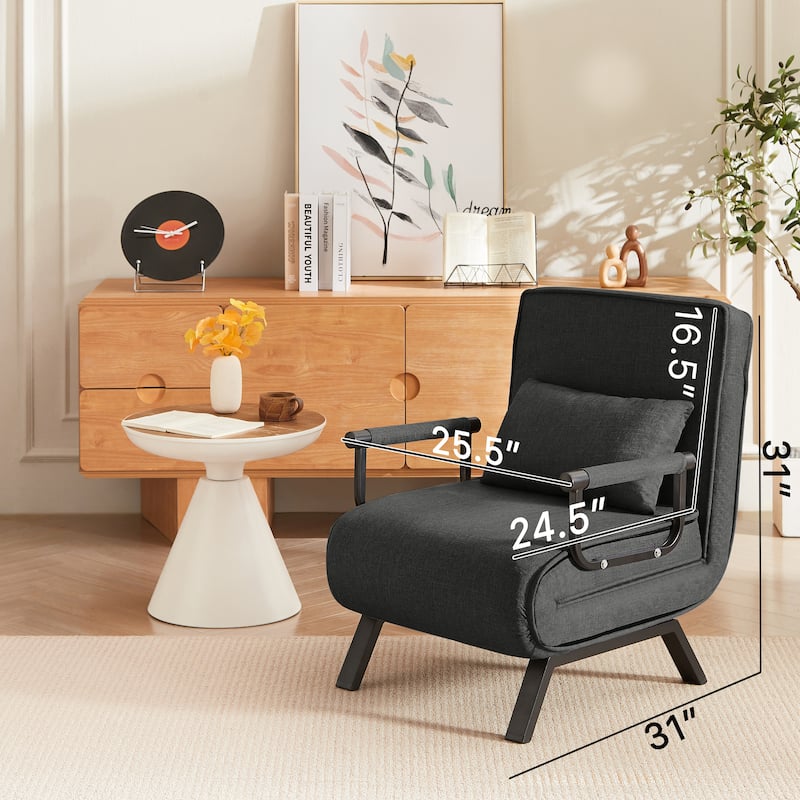 Linen 5-in-1 Folding Chair Bed with 5-Position Backrest, 450lb Capacity and Removable Pillow