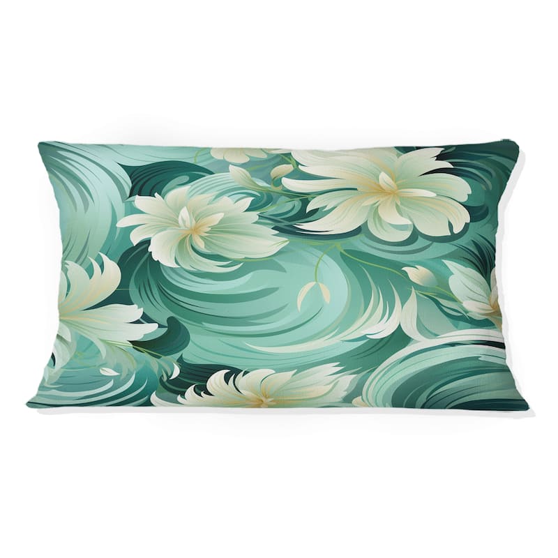 Designart "Green Mint Seamless Waves" Floral Printed Throw Pillow