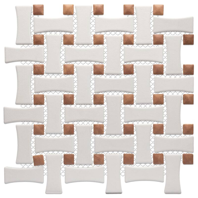 Merola Tile Sentier des Cotto Dot with White Dog Bone Bsktwv 10" x 10" Porcelain Mosaic Floor and Wall Tile