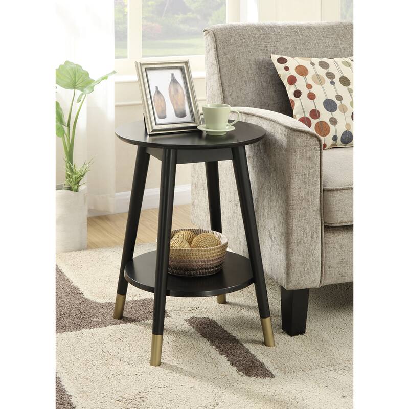 Convenience Concepts Wilson Mid Century Round End Table with Shelf - Black