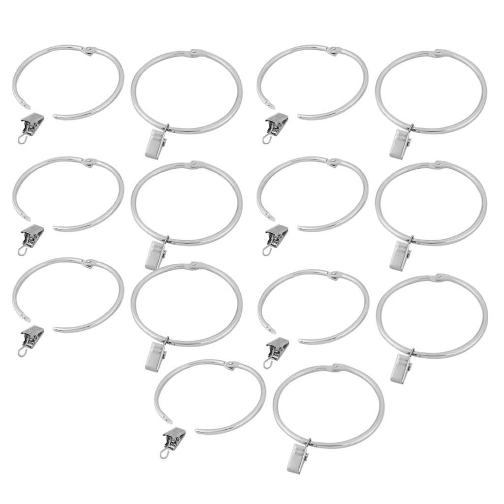 Hotel Living Room Metal Curtain Rod Hanging Hook Clip Ring 50mm Inner Dia 14 Pcs - Silver Tone