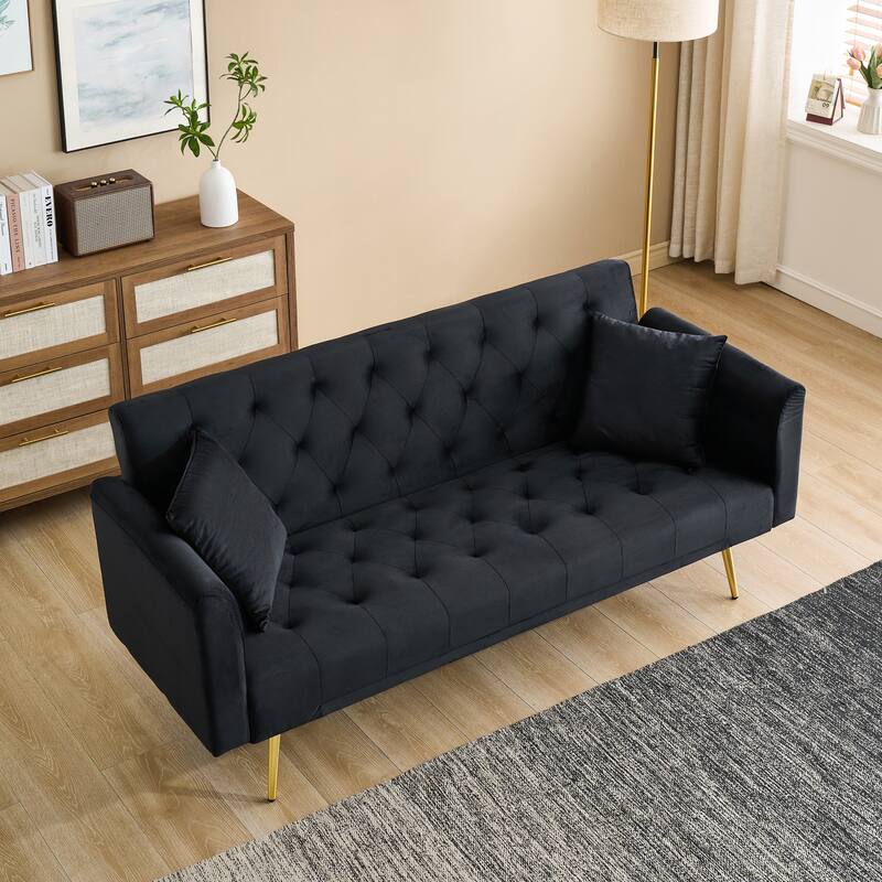 71" Velvet Love Seat Couches, Adjustable Backrest Sofa Bed with 2 Pillow