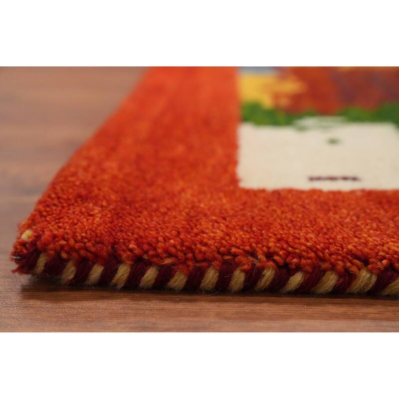 Hand Knotted Oriental 100% Wool Carpet Modern Solid Oranges & Rust Gabbeh Area Rug - 7' 10'' X 5' 6''