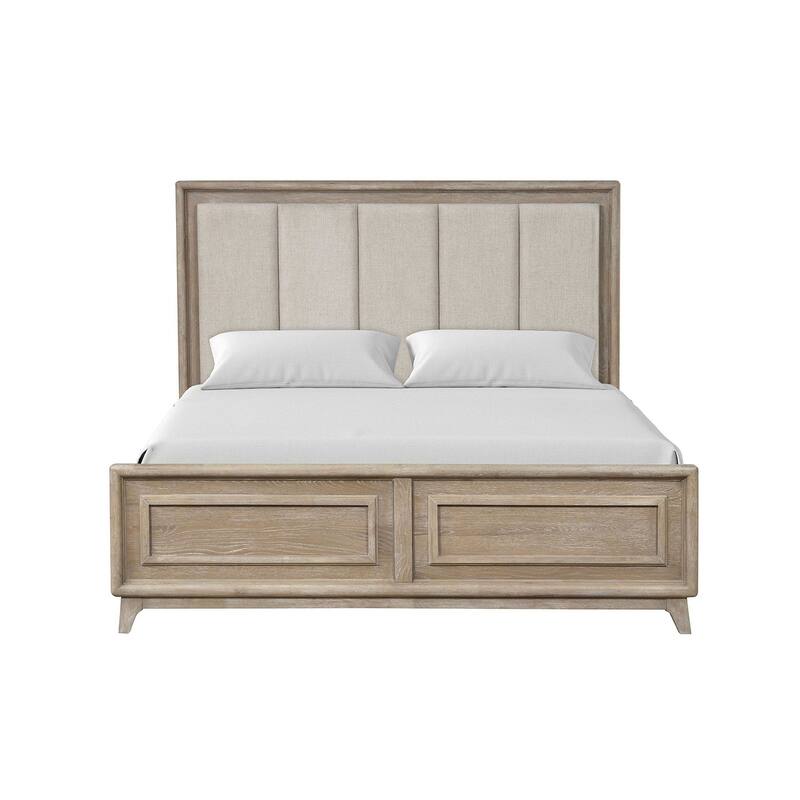 Oak Finish 1pc Transitional Padded Headboard Bed