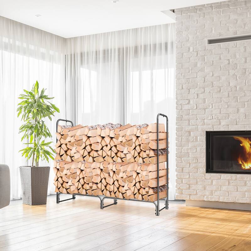 Costway 4FT/5FT/6FT/8FT Firewood Storage Log Rack Heavy Duty Iron Log