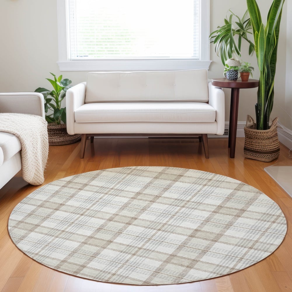 Machine Washable Indoor/ Outdoor Casual Plaid Chantille Rug