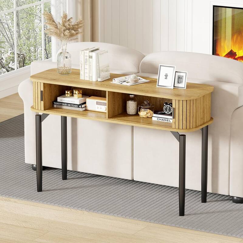 47" Fluted Console Table with Drawers, Narrow Entryway Tables with Storage and Shelves