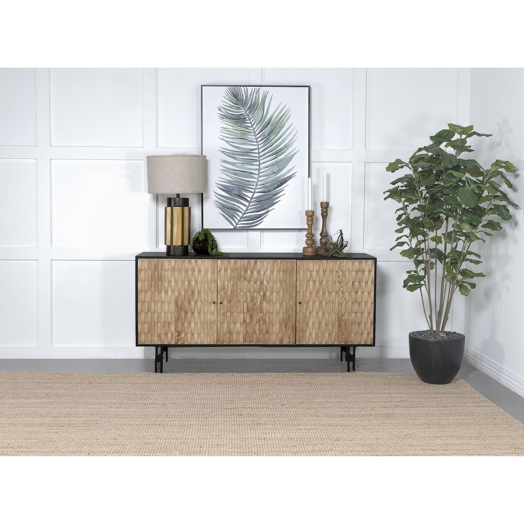 Madrid Natural and Black 3-Door Accent Cabinet