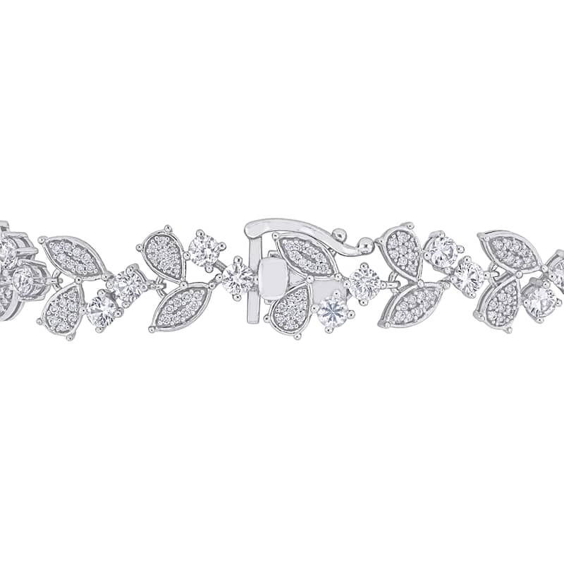 Miadora 10k White Gold 5ct TGW White Sapphire and 1ct TDW Diamond Clustered Floral Bracelet