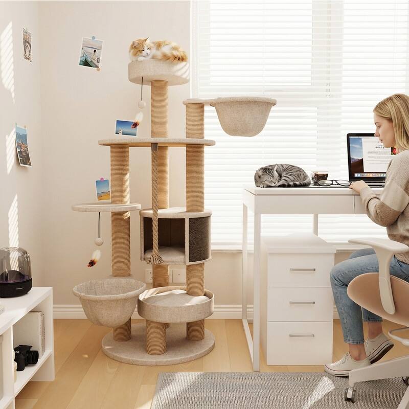64"H Cat Tree Tower with Scratching Posts and Toys, Multi-Function Cat House for Indoor Cats - 64"