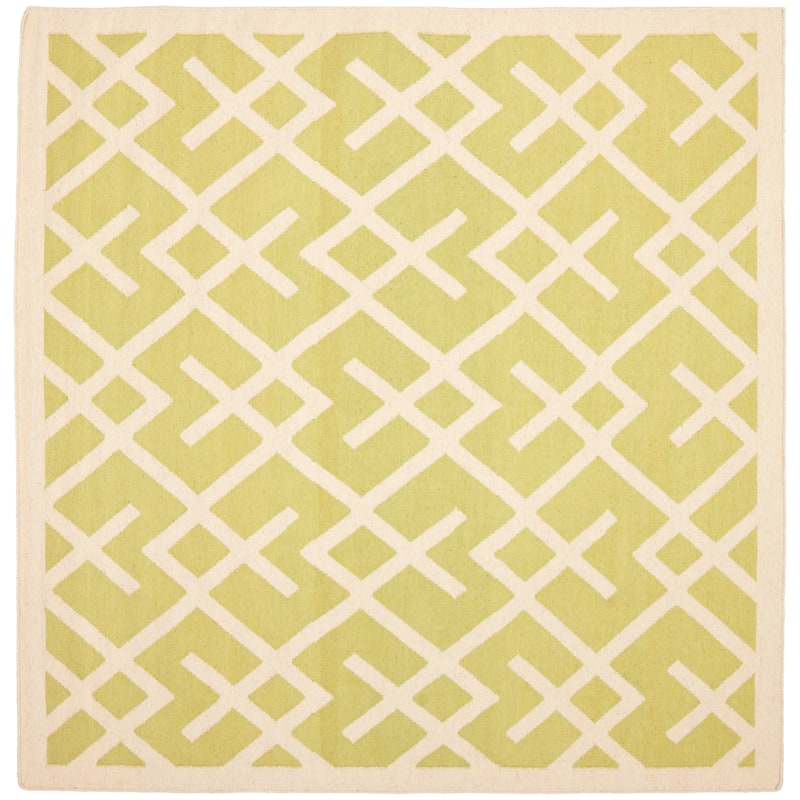 SAFAVIEH Handmade Flatweave Dhurries Eildine Modern Moroccan Wool Rug - 8' Square - Light Green/Ivory