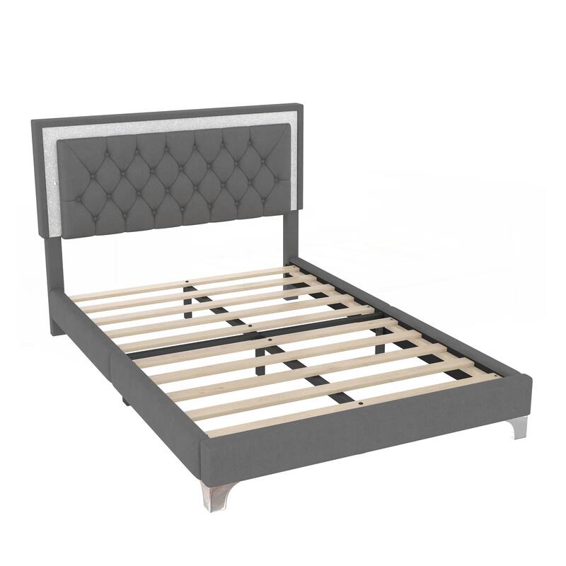 Full Size Upholstered Bed Frame with LED Lights