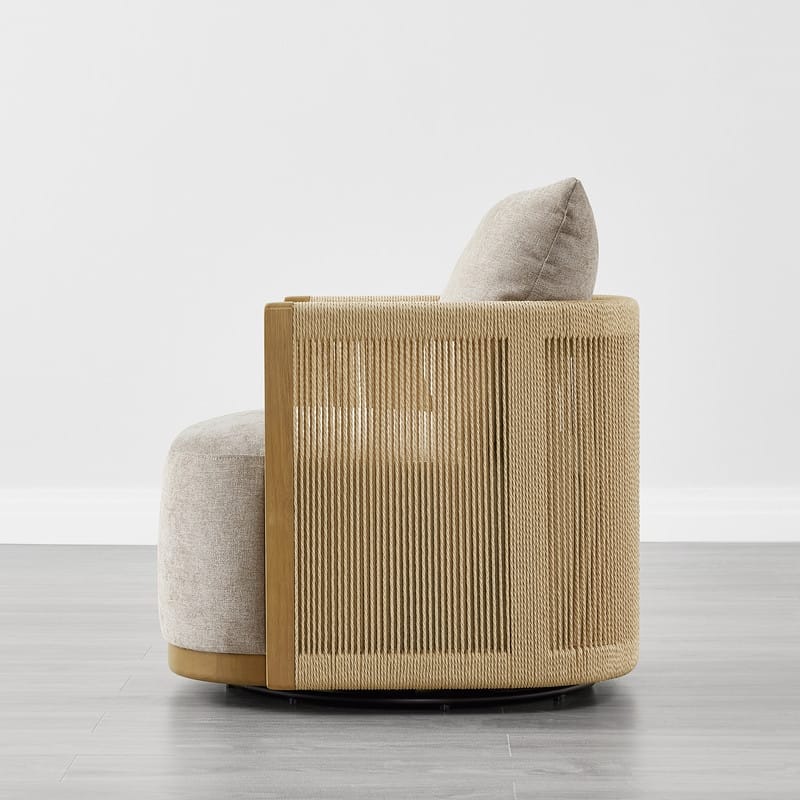 Spruce & Spring Modern Boho Braid Swivel Accent Chair with Hand-Woven Paper Cord Arm