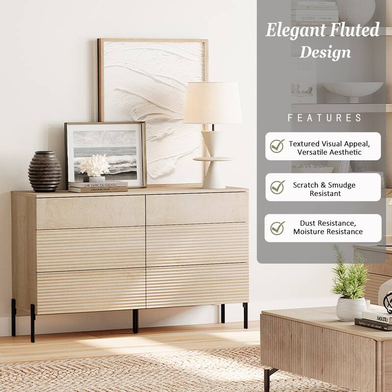 WAMPAT Fluted Dresser for Bedroom with 6 Drawers