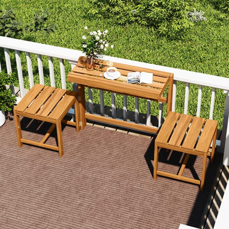 Natural Acacia Wood Convertible Loveseat Table Bench 3-in-1 Outdoor - 21.5" x 35.5" x 31.5"