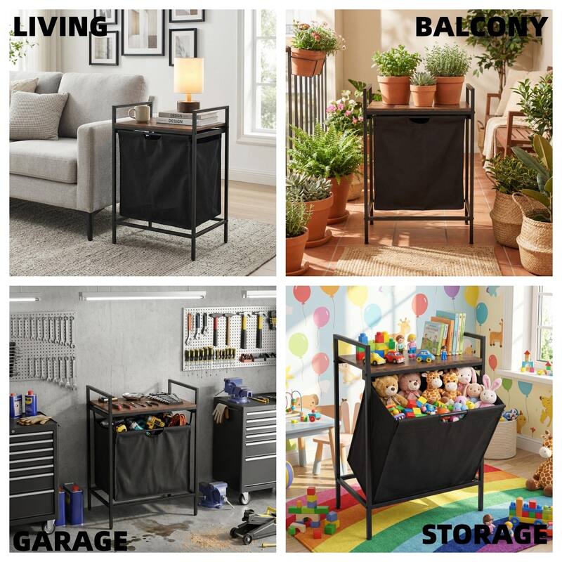 Homy Casa Laundry Hamper with Removable Fabric Bin & Wood Top