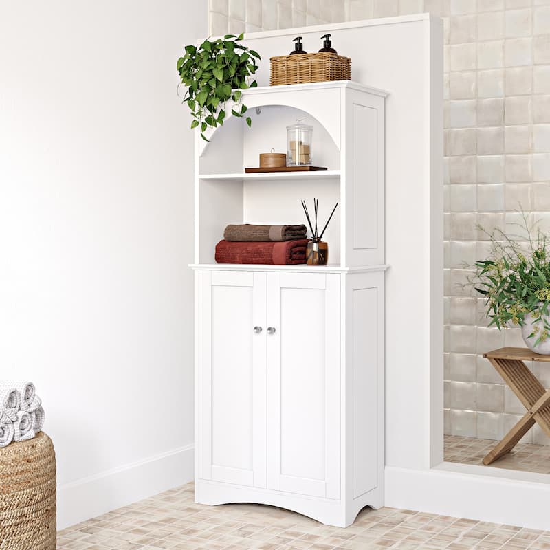 Bristol Two-Door Tall Cabinet with Open Shelves - White