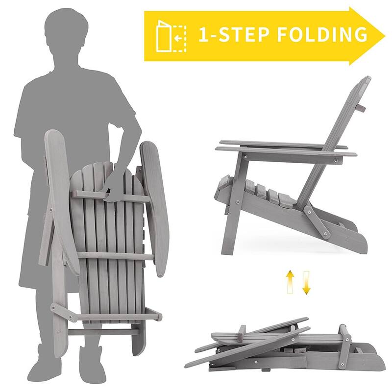 Wood Folding Adirondack Chair Set of 2, Lounge Chair for Outdoor - 31"D x 28"W x 36"H