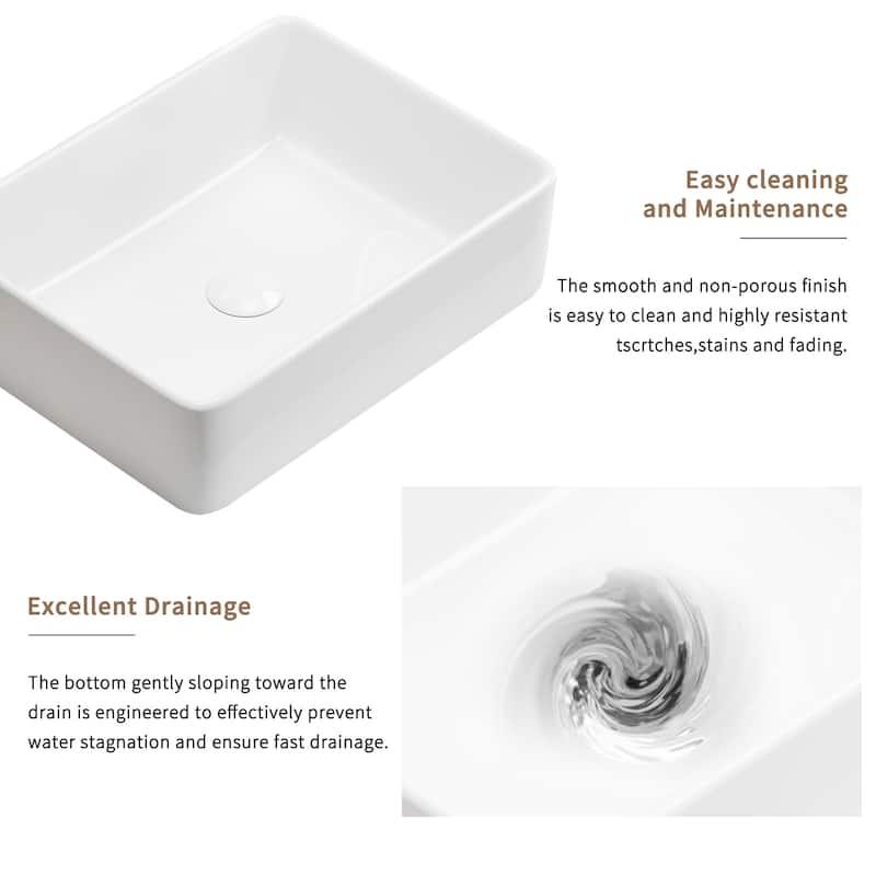 Modern Rectangular Countertop Ceramic Bathroom Sink