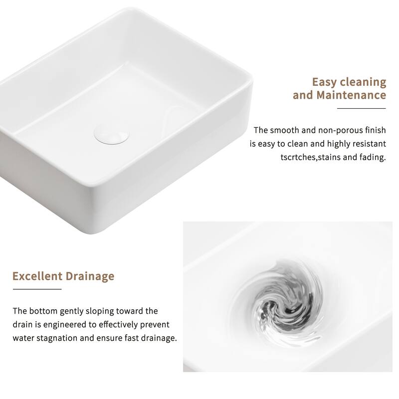 Rectangle Vessel Bathroom Sink, Above Counter Ceramic Vanity Sink