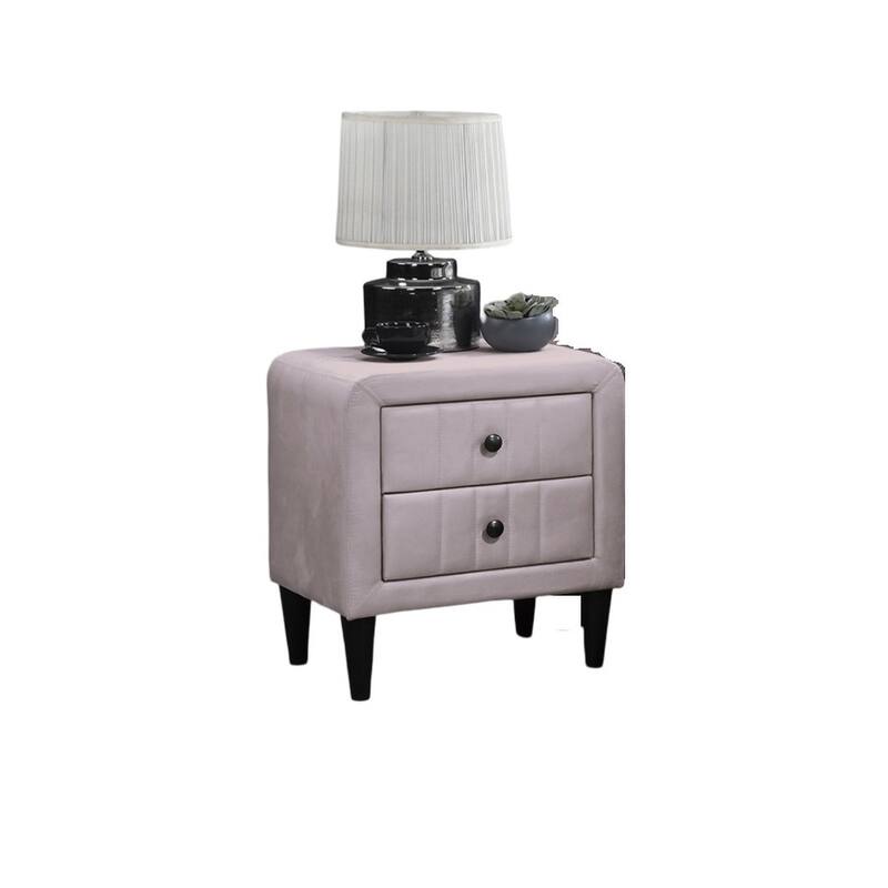 Light Pink Velvet Nightstand with 2 Drawers, Sleek Design