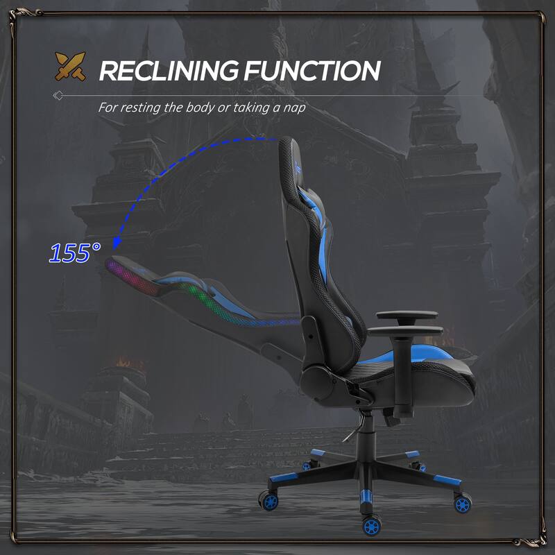 Vinsetto Gaming Chair with RGB LED Light, 3D Arm, Lumbar Support, Swivel Home Office Computer Recliner High Back Racing Gamer