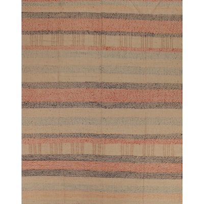 Hand Woven Oriental 100% Jute Carpet Modern Stripe Beige & Ivories Kilim Area Rug - 10' 0'' X 8' 9''