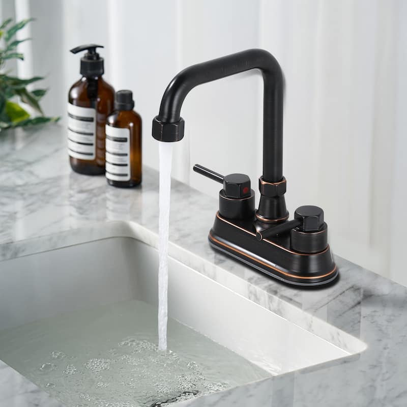 WOWOW 4 in. Centerset Double Handle High Arc Bathroom Faucet