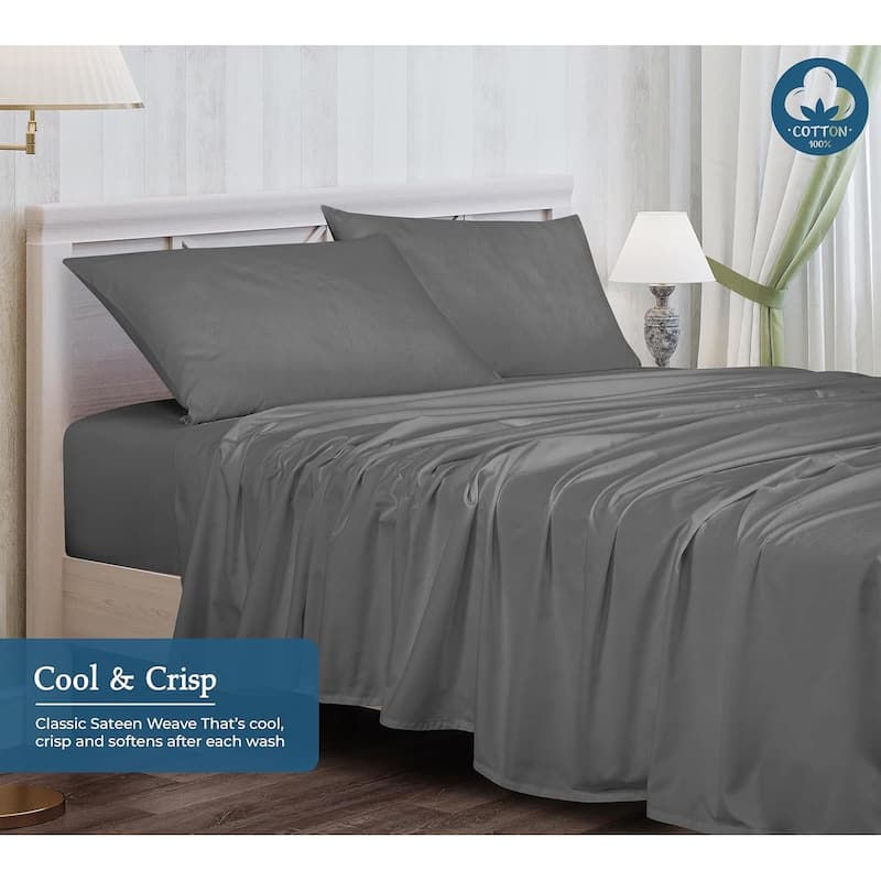 Royale Linen 400 Thread Count Cotton 4 Piece Sateen Sheet Set
