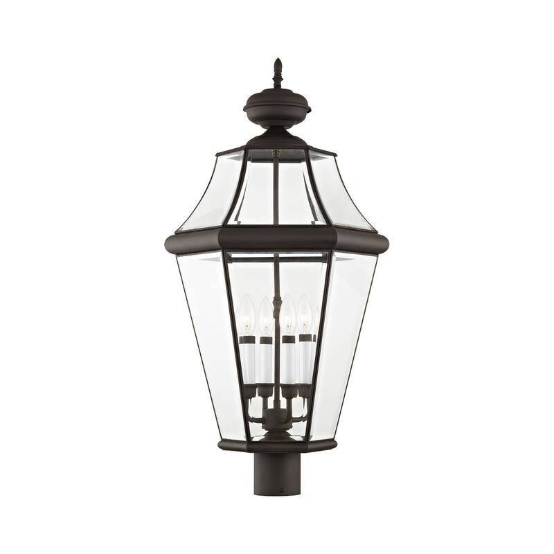 Livex Lighting 4 Light 240 Watt Outdoor Post Light with Clear Beveled - Bronze