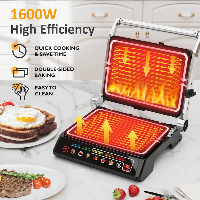Indoor Grill & Griddle with Preset Menu, 1600W - N/A