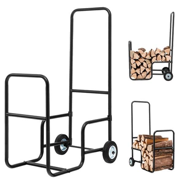 Costway Firewood Carrier Log Wood Mover Hauler Fire Rack Caddy Cart Dolly Rolling