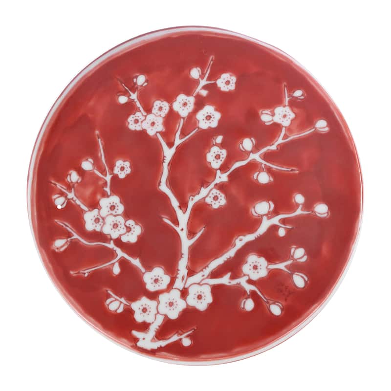 Cherry Blossom 17.7" Ceramic Garden Stool, Navy/White by JONATHAN Y
