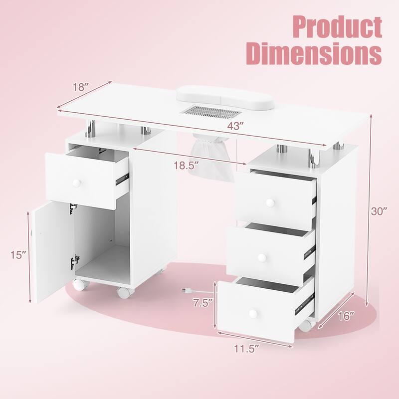 Costway Rolling Manicure Table Nail Desk with with 8 Lockable Wheels & - See Details