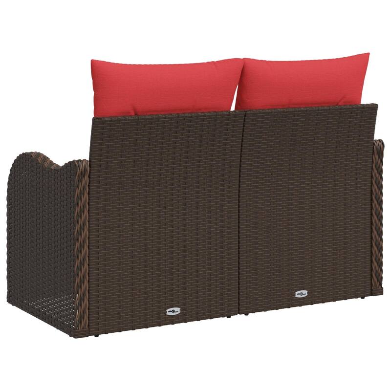 vidaXL 2-Seater Garden Sofa with Cushions Black/Brown/Grey Poly Rattan - 24.4 x 47.6 x 27.2