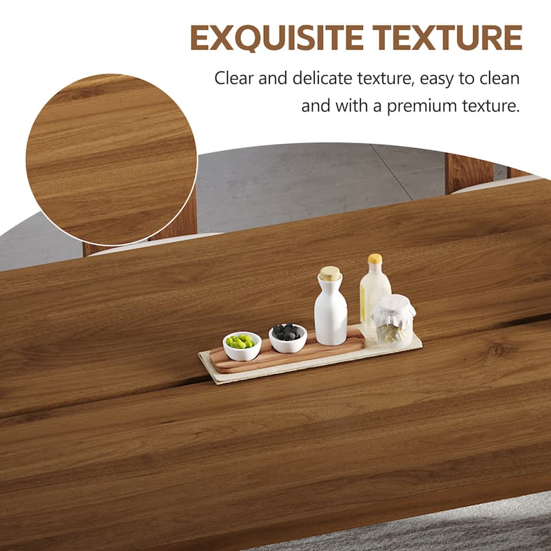 86.7" Mid Century Modern Wood Dining Table, Retangular Brown Wood Kitchen Table for 8-10