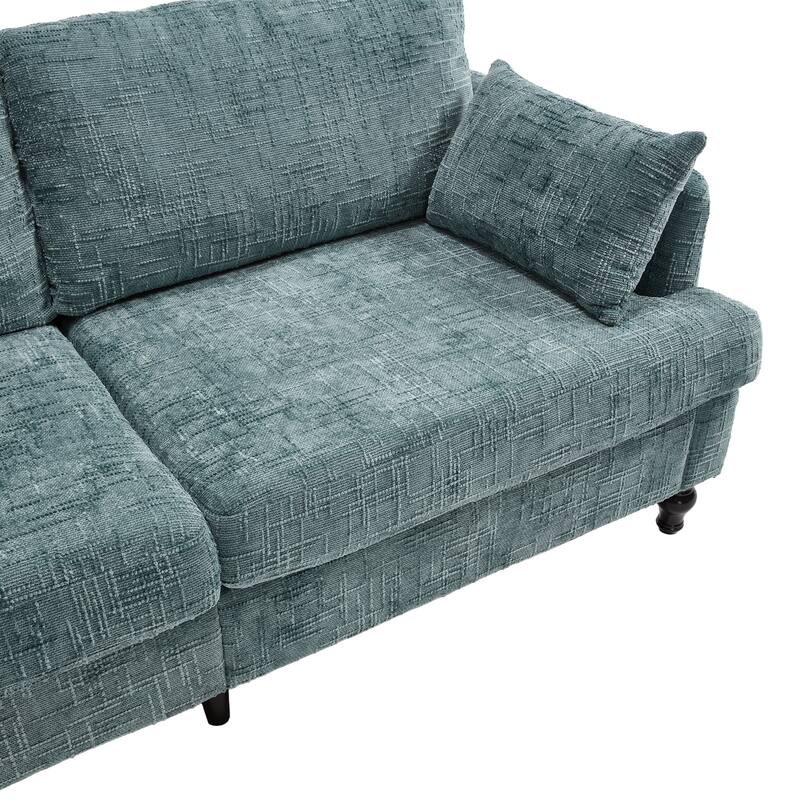 Modern Style Chenille 2-Seater Wood-Legged Sofa With Led Light, Usb Charging Port And Storage Bag Living Room Bedroom Study Room