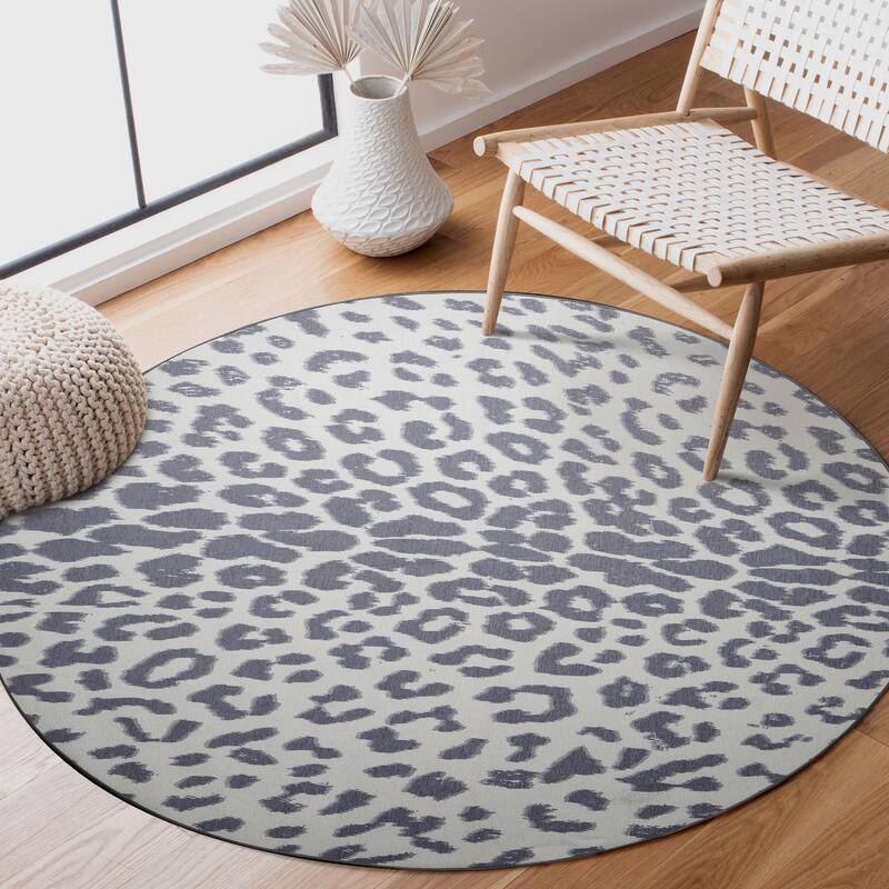 My Magic Carpet Miya Leopard Grey Machine Washable Rug - 6' x 6'